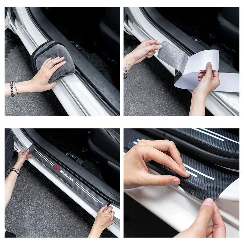 4PCS Carbon Fiber Car Door Threshold Plate Stickers For Honda Civic Accord Fit CRV Jazz Odyssey Insight Legend HRV Accessories