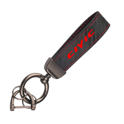 Leather Carbon Fiber Car Ring Keychain Trinket Zinc Alloy Keyrings Rotate 360 Degrees For Honda Civic 8Th 10Th Gen Accessories