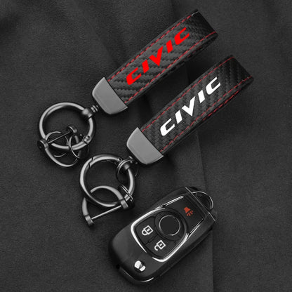 Leather Carbon Fiber Car Ring Keychain Trinket Zinc Alloy Keyrings Rotate 360 Degrees For Honda Civic 8Th 10Th Gen Accessories