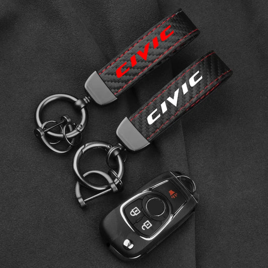 Leather Carbon Fiber Car Ring Keychain Trinket Zinc Alloy Keyrings Rotate 360 Degrees For Honda Civic 8Th 10Th Gen Accessories